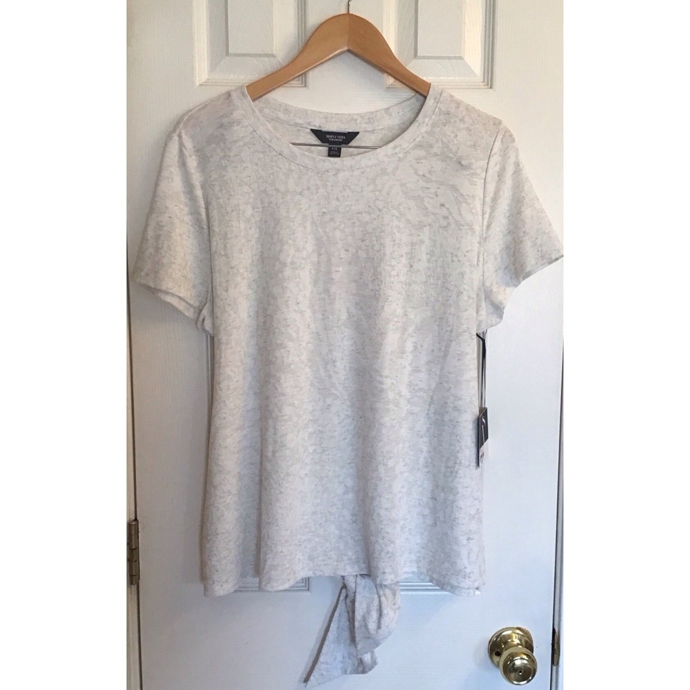 NWT Simply Vera Vera Wang Tee Sash-Tie Waist Solid-Leopard Pattern Sz XXL White